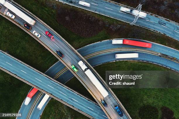 truck traffic on highway interchange - nova scotia road stock pictures, royalty-free photos & images