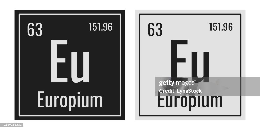Europium symbol. Chemical element of the periodic table. Vector illustration isolated on white background. Glass sign.