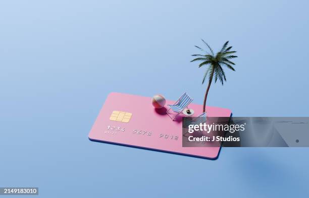 spending credit for a vacation - geld verheizen stock-fotos und bilder