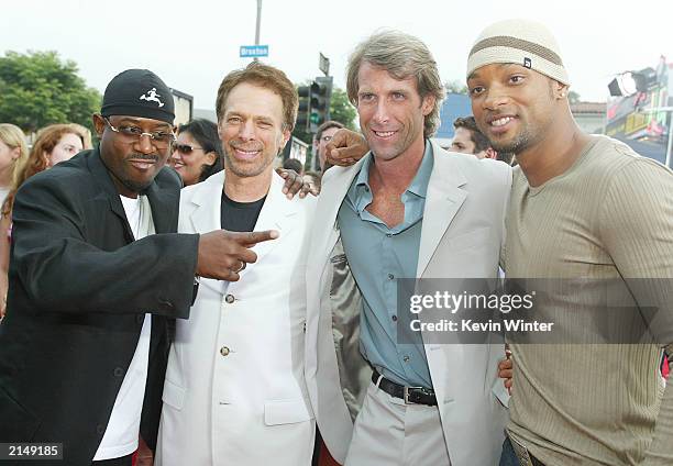 Actor Martin Lawrence, producer Jerry Bruckheimer, director Michael Bay and actor Will Smith attend the "Bad Boys II" movie premiere at the Mann's...