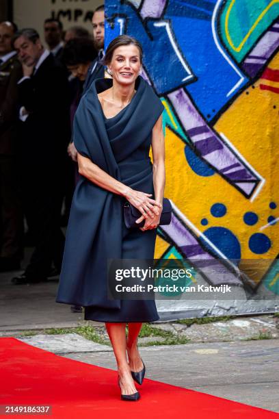 Queen Letizia of Spain visits the reception offered by the Spanish Royals to the The Netherlands Royals during day three of the visit of the King...