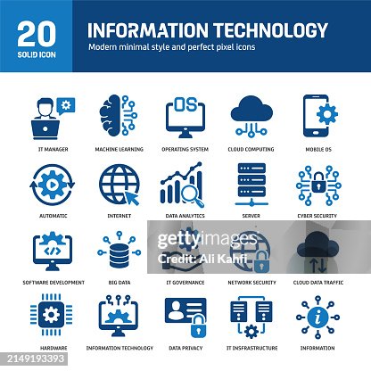 Information technology glyph solid icons. Containing computing, server, OS, internet, network, security solid icons collection. Vector illustration. For website design, logo, app, template, ui, etc. Information technology glyph solid icons. Containing computing, server, OS, internet, network, security solid icons collection. Vector illustration. For website design, logo, app, template, ui, etc.