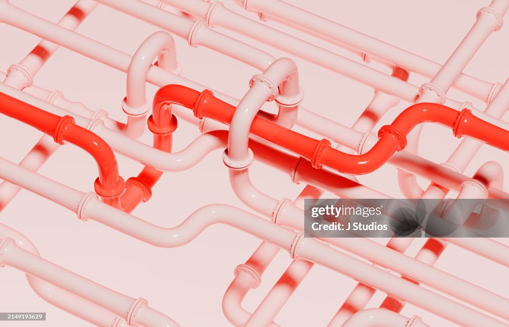 Red pipe among pink pipes