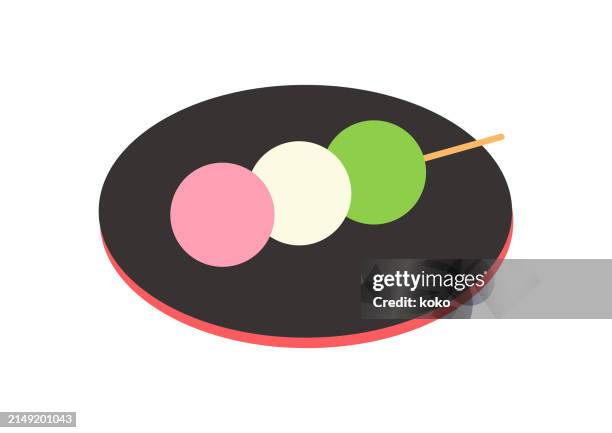 traditional japanese culture. japanese food, dango. sweet rice dumpling. - mochi stock illustrations