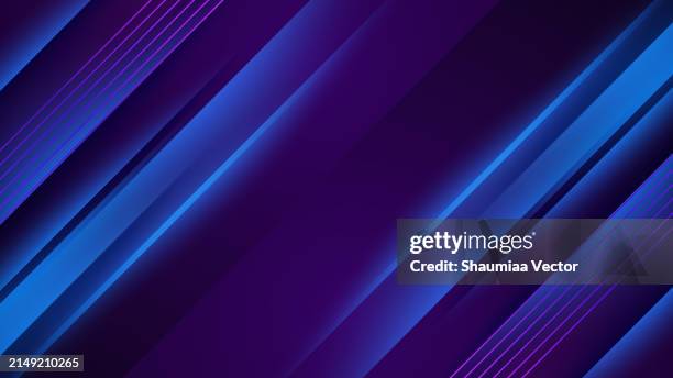 stockillustraties, clipart, cartoons en iconen met modern dark blue and purple gradient colours striped diagonal line on black background - neon