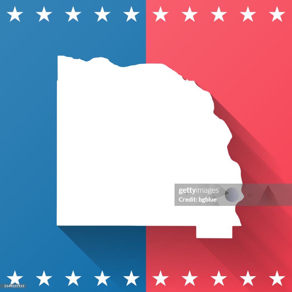 Saunders County, Nebraska. Map on blue and red background