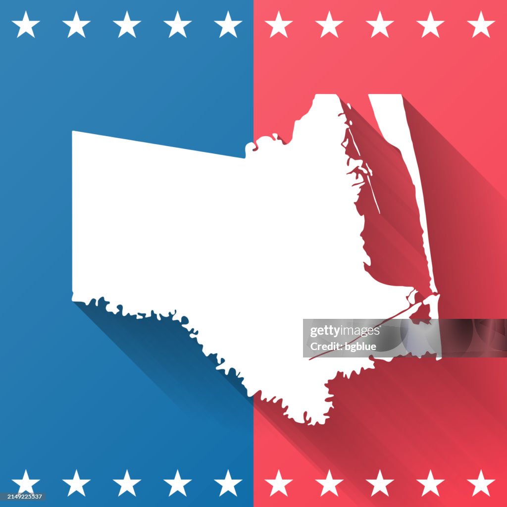 Cameron County, Texas. Map on blue and red background