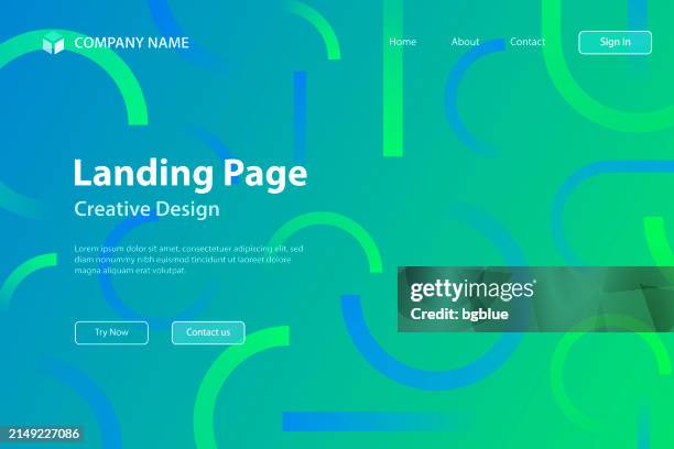 landing page template - abstract design with geometric shapes - trendy green gradient - rolling paper stock illustrations
