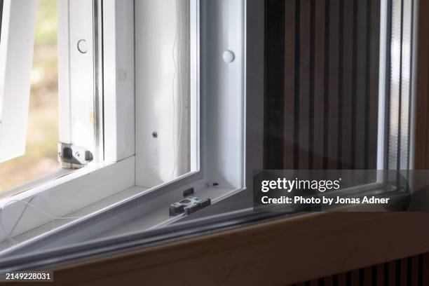 a double window in a music studio. - symmetry stock pictures, royalty-free photos & images