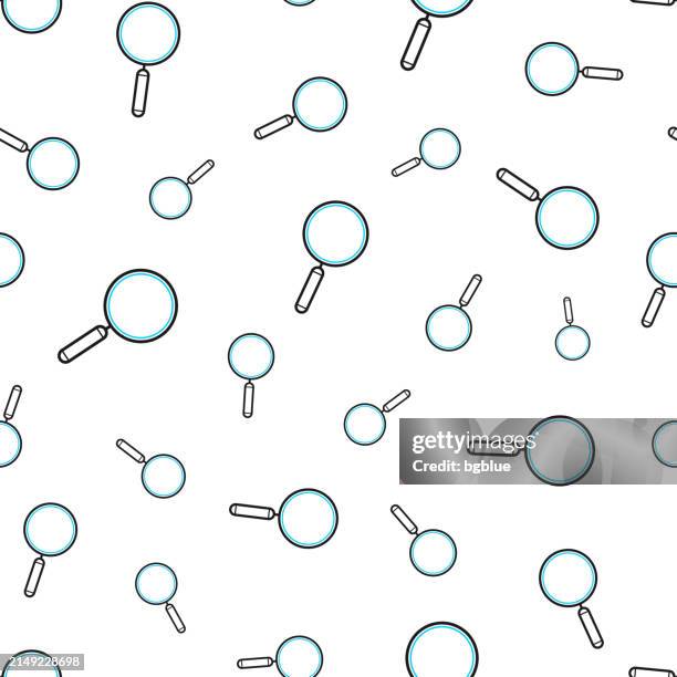 magnifying glass. seamless pattern. line icons on white background - seeing double stock illustrations