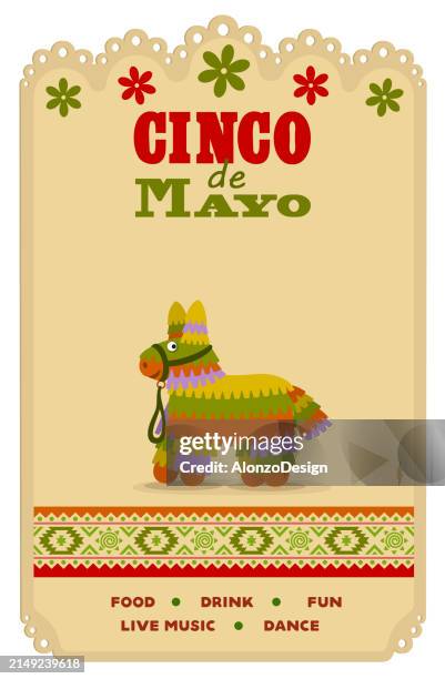 ilustraciones, imágenes clip art, dibujos animados e iconos de stock de cinco de mayo. donkey piñata. - cacti logo