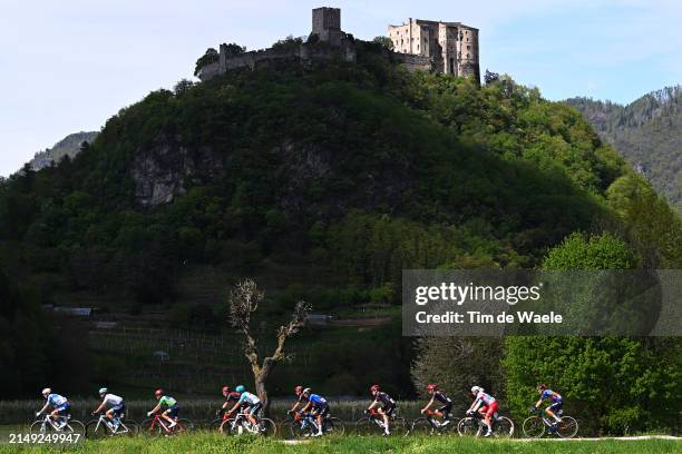 Romain Bardet of France and Team dsm-firmenich PostNL, Antonio Tiberi of Italy and Team Bahrain Victorious, Juan Pedro Lopez of Spain and Team...