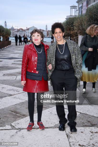 Caroline Bourgeois and Julie Mehretu attend the "Fondazione Cini, Isola Di San Giorgio" Photocall during the 60th Biennale Art 2024 at Fondazione...