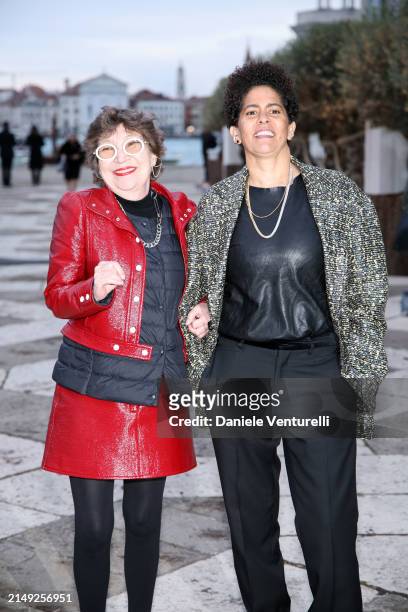 Caroline Bourgeois and Julie Mehretu attend the "Fondazione Cini, Isola Di San Giorgio" Photocall during the 60th Biennale Art 2024 at Fondazione...
