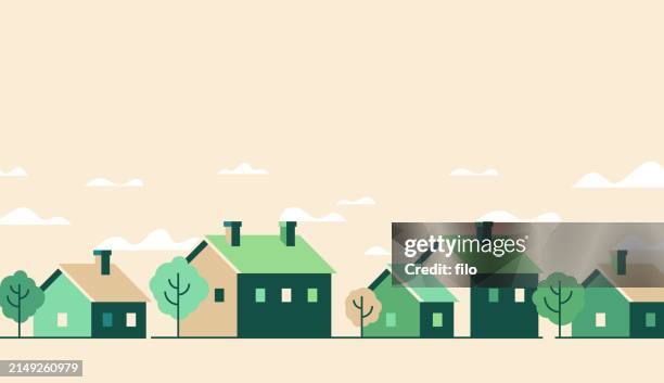 grüne nachbarschaftsgemeinschaftshäuser hintergrund - wohnhaus stock-grafiken, -clipart, -cartoons und -symbole