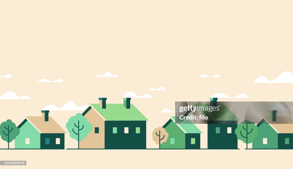Fondo de las casas comunitarias del vecindario verde