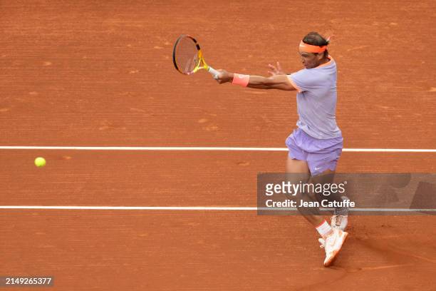 Rafael Nadal of Spain in action during his second round match against Alex de Minaur of Australia on day 3 of the Barcelona Open Banc Sabadell 2024,...