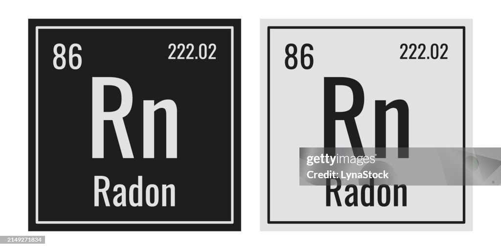 Radon symbol. Chemical element of the periodic table. Vector illustration isolated on white background. Glass sign.