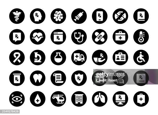 black & white minimal icon set for healthcare services - patient pressing button stock illustrations