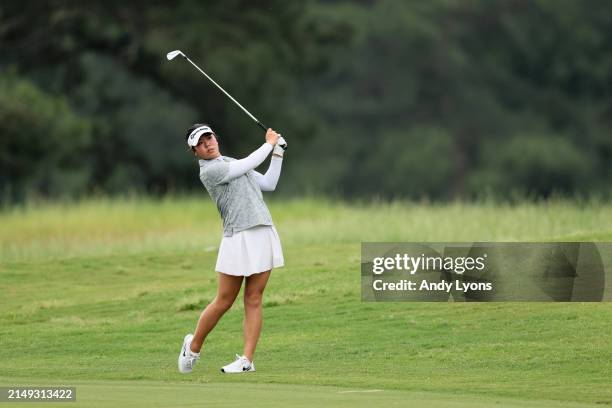 Jasmine Koo of the United States plays a shot on the second hole during the second round of The Chevron Championship at The Club at Carlton Woods on...
