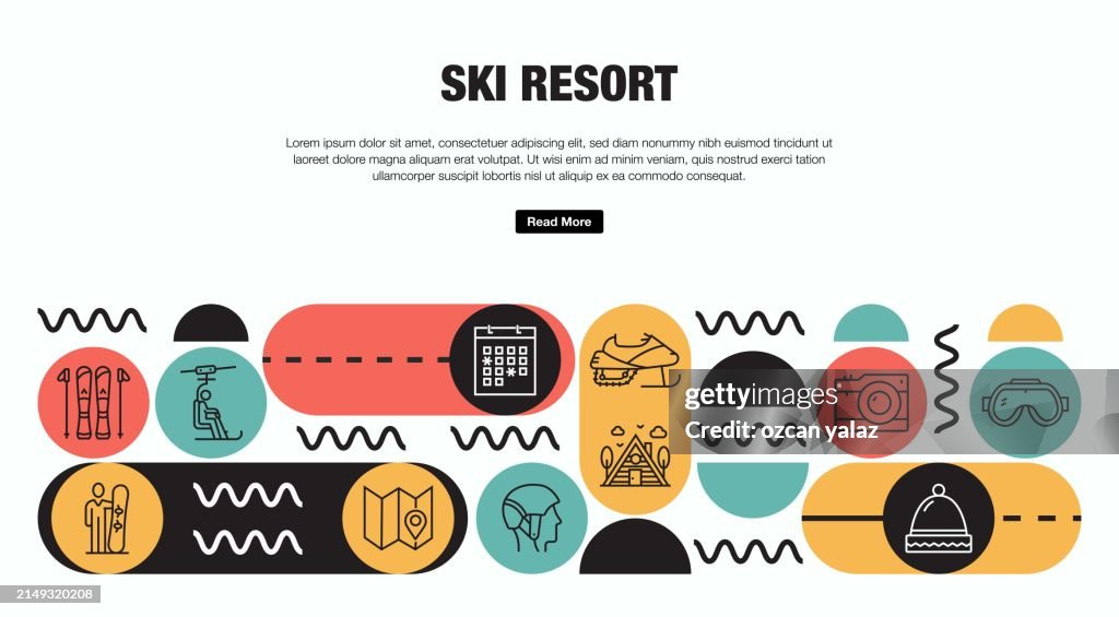 Ski Resort Related Vector Banner Design Concept. Global Multi-Sphere Ready-to-Use Template. Web Banner, Website Header, Magazine, Mobile Application etc. Modern Design.