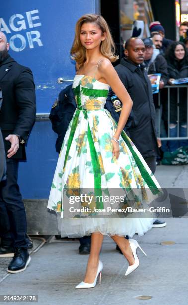 Zendaya is seen arriving at 'Good Morning America' on April 23, 2024 in New York City.