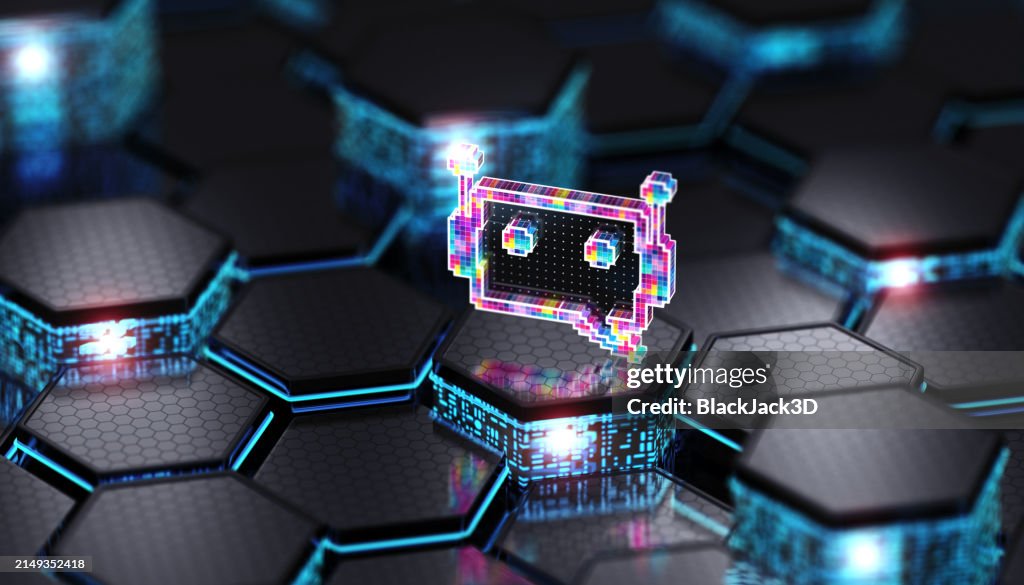 ChatBot Machine Learning Digital Technology. Hexagons Concept