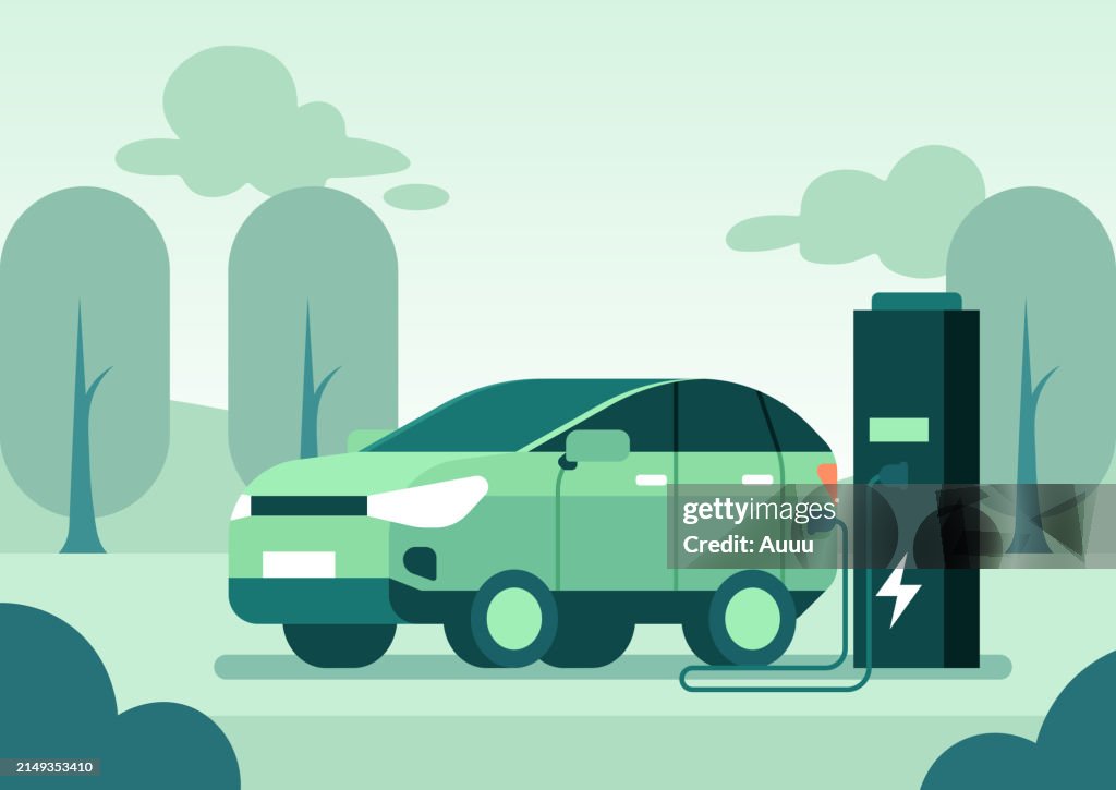 An electric vehicle is charging the battery