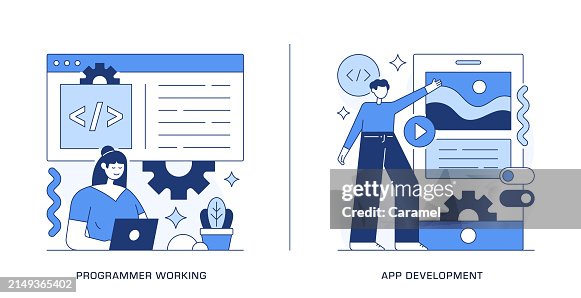 Computer Programming, Mobile App Development Illustrations Computer Programming, Mobile App Development Illustrations