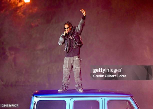 Travis Scott performs at the Mercedes-Benz all new G-Class Los Angeles star-studded world premiere held at Franklin Canyon Park on April 23, 2024 in...