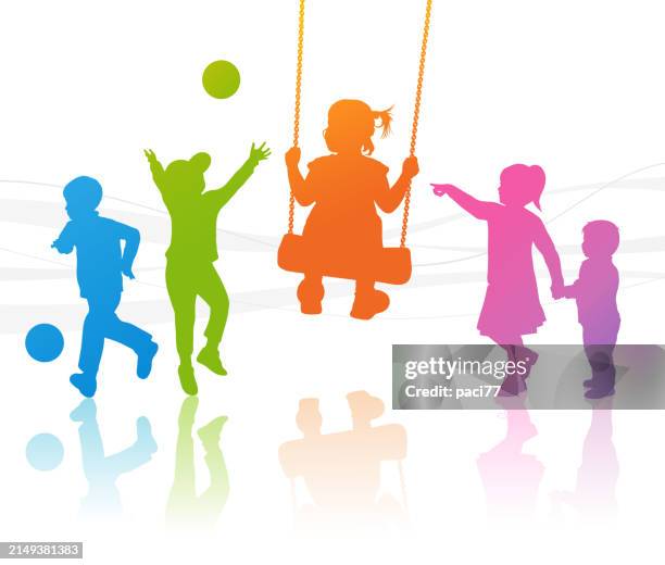 happy children playing. vector illustration silhouettes. - kids sports stock illustrations