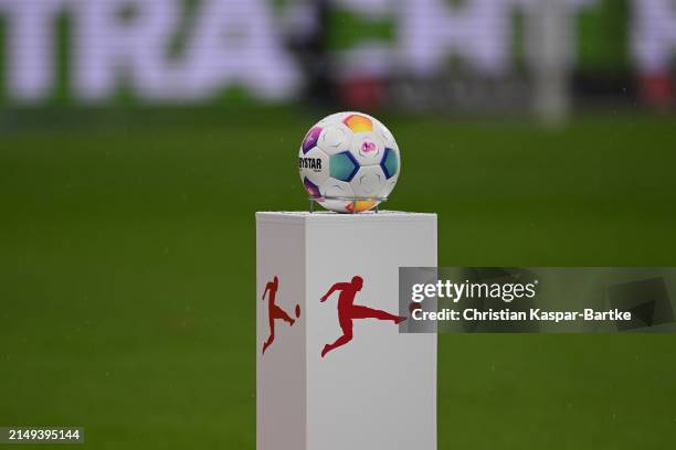 Matchball Derbystar with Bundesliga logo is seen during the Bundesliga match between Eintracht Frankfurt and FC Augsburg at Deutsche Bank Park on...