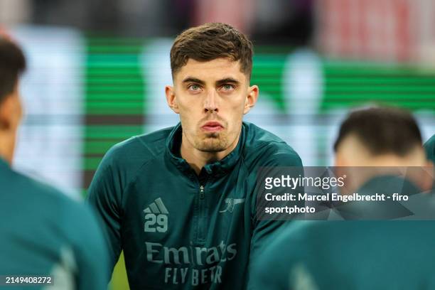 Kai Havertz of Arsenal FC looks on ahead of the UEFA Champions League quarter-final second leg match between FC Bayern München and Arsenal FC at...