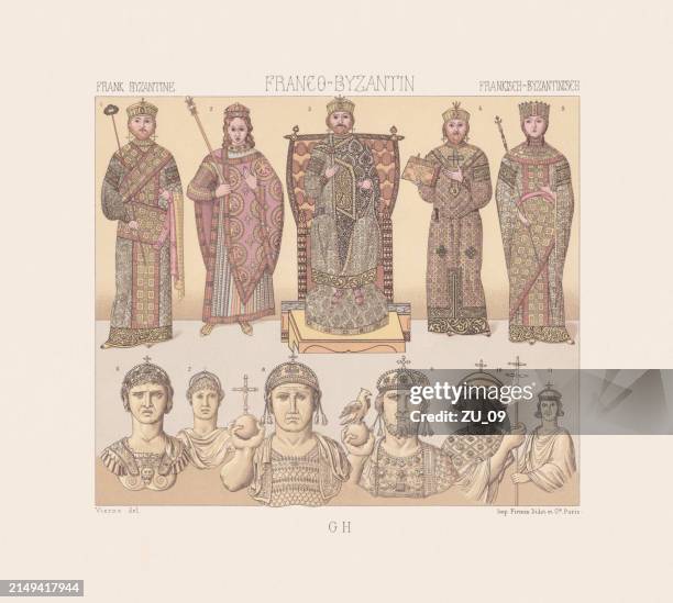 stockillustraties, clipart, cartoons en iconen met byzantine emperors (eastern roman empire), chromolithograph, published in 1888 - rond de 11e eeuw