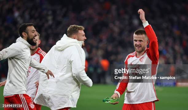 Eric Dier of Bayern Muenchen celebrate with the fans after their sides victory the UEFA Champions League quarter-final second leg match between FC...