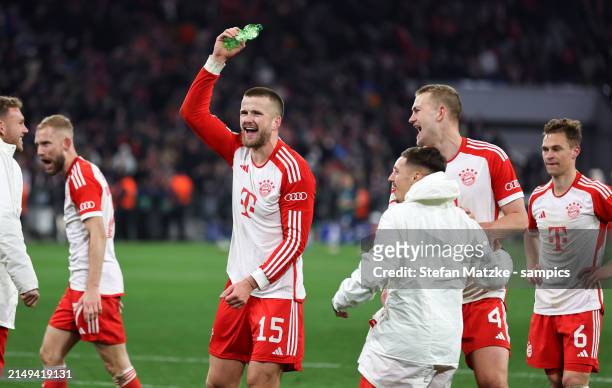 Eric Dier of Bayern Muenchen celebrate with the fans after their sides victory the UEFA Champions League quarter-final second leg match between FC...