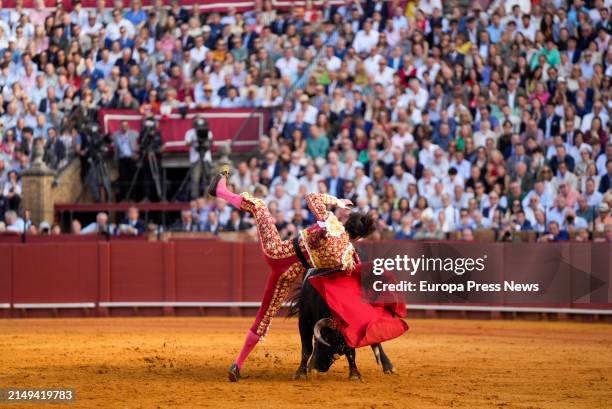 The bullfighter Roca Rey during the bullfighting of his first bull of the afternoon, on 20 April, 2024 in Seville, Andalusia, Spain. Fourteenth of...
