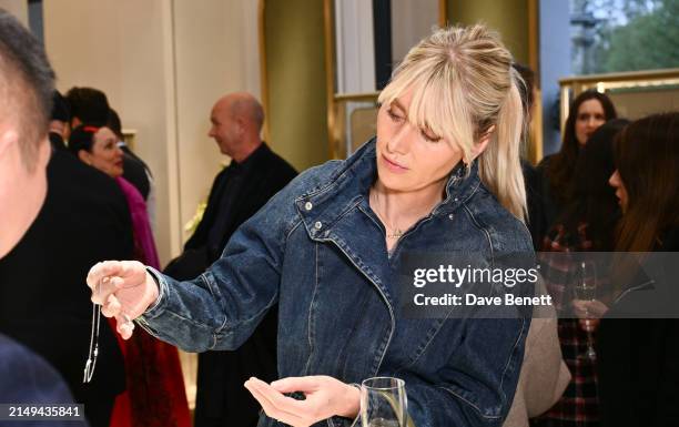 Lady Emily Compton attends an exclusive cocktail in the Mouawad boutique hosted by Olivia Buckingham at The Peninsula Hotel on April 24, 2024 in...