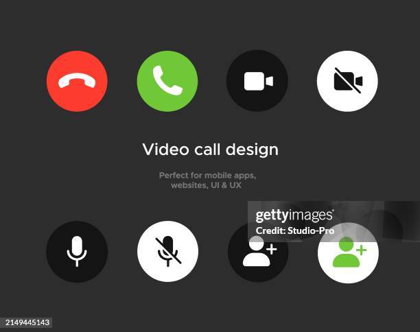 stockillustraties, clipart, cartoons en iconen met video call interface icons design - videoconferentie
