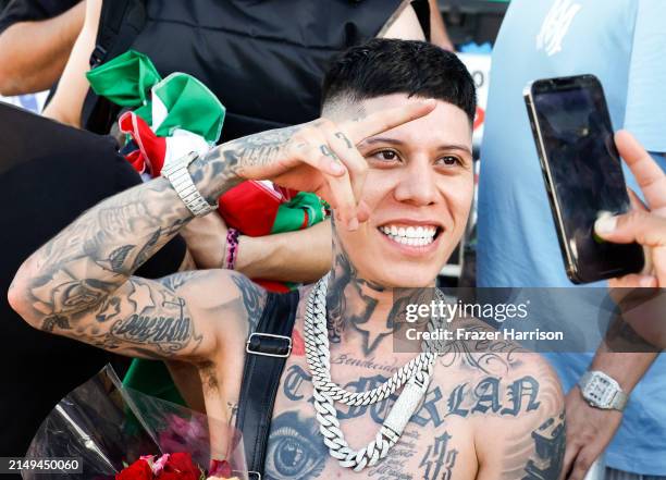 Santa Fe Klan performs at the Coachella Stage during the 2024 Coachella Valley Music and Arts Festival at Empire Polo Club on April 20, 2024 in...