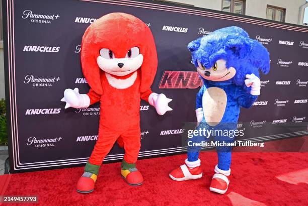 Knuckles" and "Sonic" attend the Los Angeles advance screening of Paramount+'s "Knuckles" at Paramount Pictures Studios on April 20, 2024 in Los...