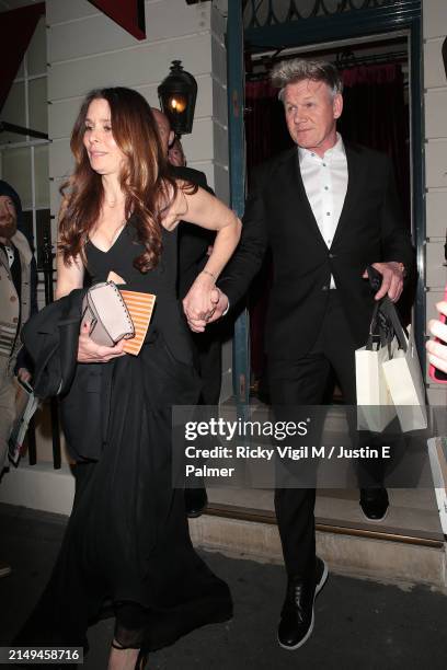 Tana Ramsay and Gordon Ramsay are seen leaving Victoria Beckham's 50th birthday party at Oswald’s on April 20, 2024 in London, England.