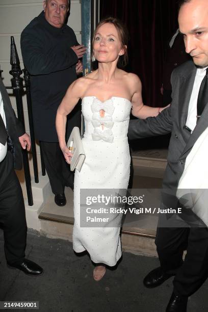 Geri Halliwell is seen leaving Victoria Beckham's 50th birthday party at Oswald’s on April 20, 2024 in London, England.