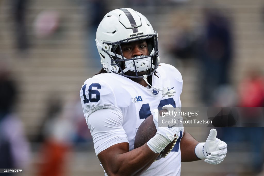 Penn State Football Spring Khalil Dinkins catches the ball before the Penn State Spring Football ...
