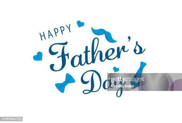 ilustraciones, imágenes clip art, dibujos animados e iconos de stock de feliz día del padre, tarjeta de felicitación. bigote, pajarita, corbata, forma de corazón. rotulación, diseño tipográfico. - dia del padre