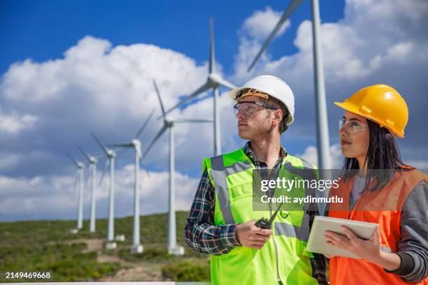 engineers of wind turbine - environmental engineering stock pictures, royalty-free photos & images