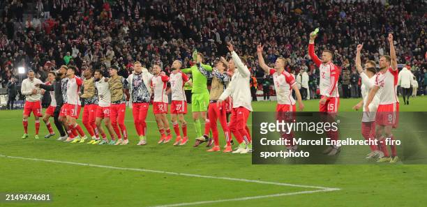Players of FC Bayern München celebrate the victory after the UEFA Champions League quarter-final second leg match between FC Bayern München and...