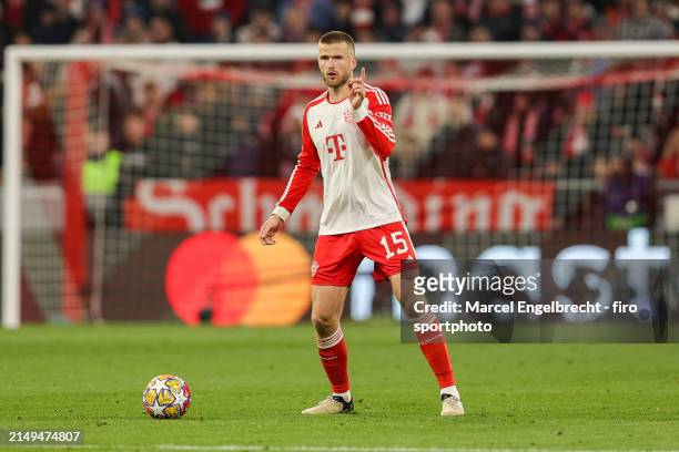 Eric Dier of FC Bayern München plays the ball during the UEFA Champions League quarter-final second leg match between FC Bayern München and Arsenal...