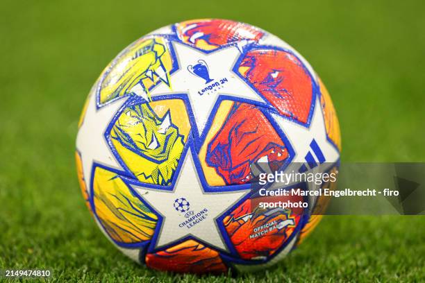 Match ball from adidas ahead of the UEFA Champions League quarter-final second leg match between FC Bayern München and Arsenal FC at Allianz Arena on...