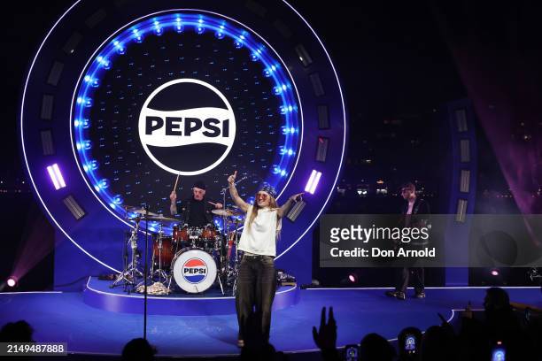 Flip performs during the Pepsi 'Pulse Collection' Fashion Showcase at Overseas Passenger Terminal on April 17, 2024 in Sydney, Australia.